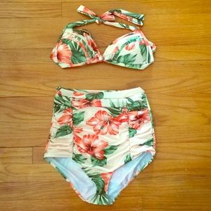 Cocoship Vintage Cut Peach Hibiscus Two-Piece